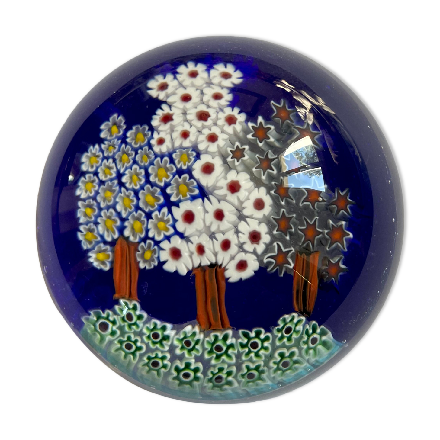 Millefiori Murano parchment paperweight signed