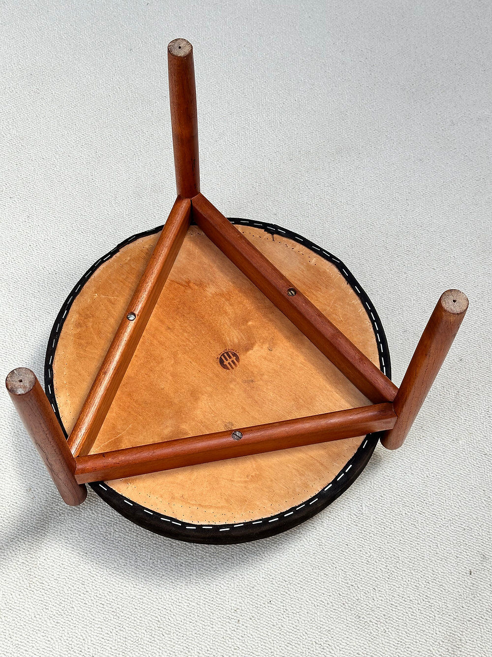 Teak and suede footstool, Hugo Frandsen, Spottrup Mobelfabrik, Denmark