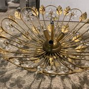 Italian gold gilded tole crystal flower flush mount, 1960s