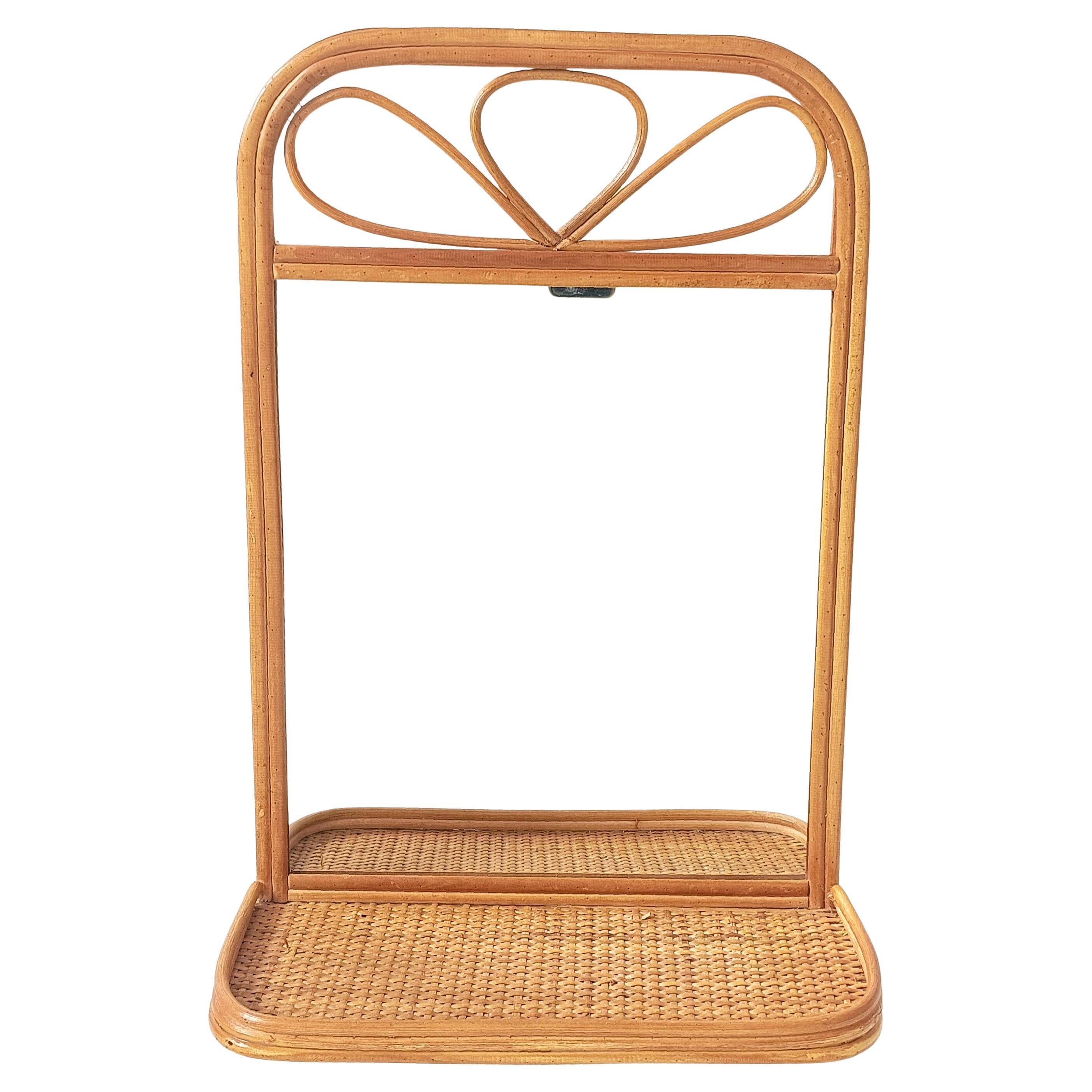 Mid Century French Riviera Rattan and Wicker Mirror With Shelf, Spain, 1960s–70s