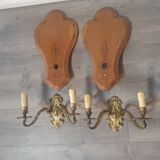 Pair of vintage gold metal wall lamp