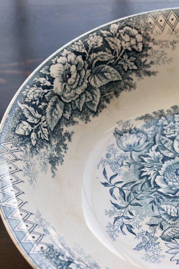 Bassine ou grand saladier ancien Hamage Nord – Modèle Jardinière bleu