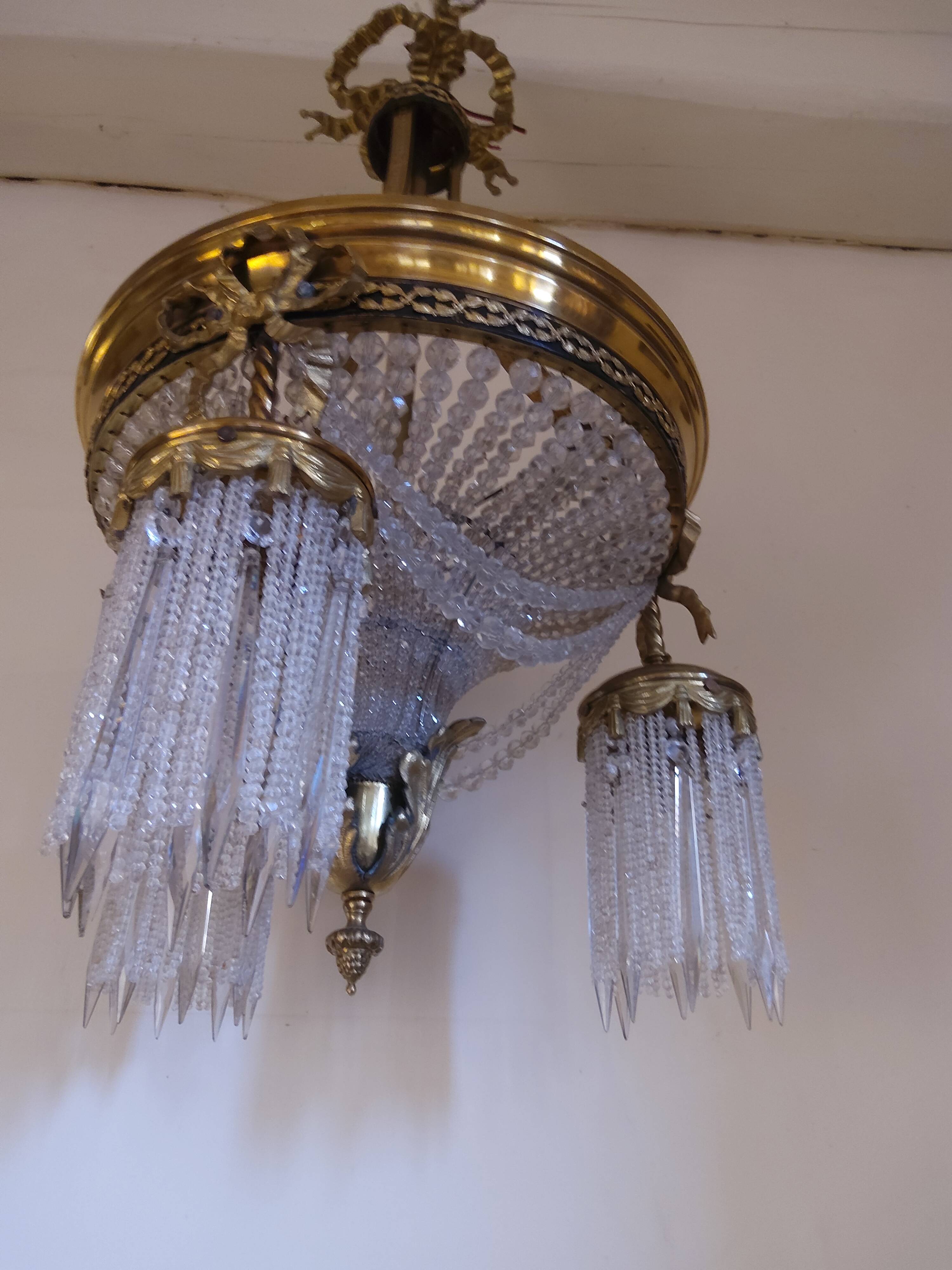 Lustre panier ancien en bronze