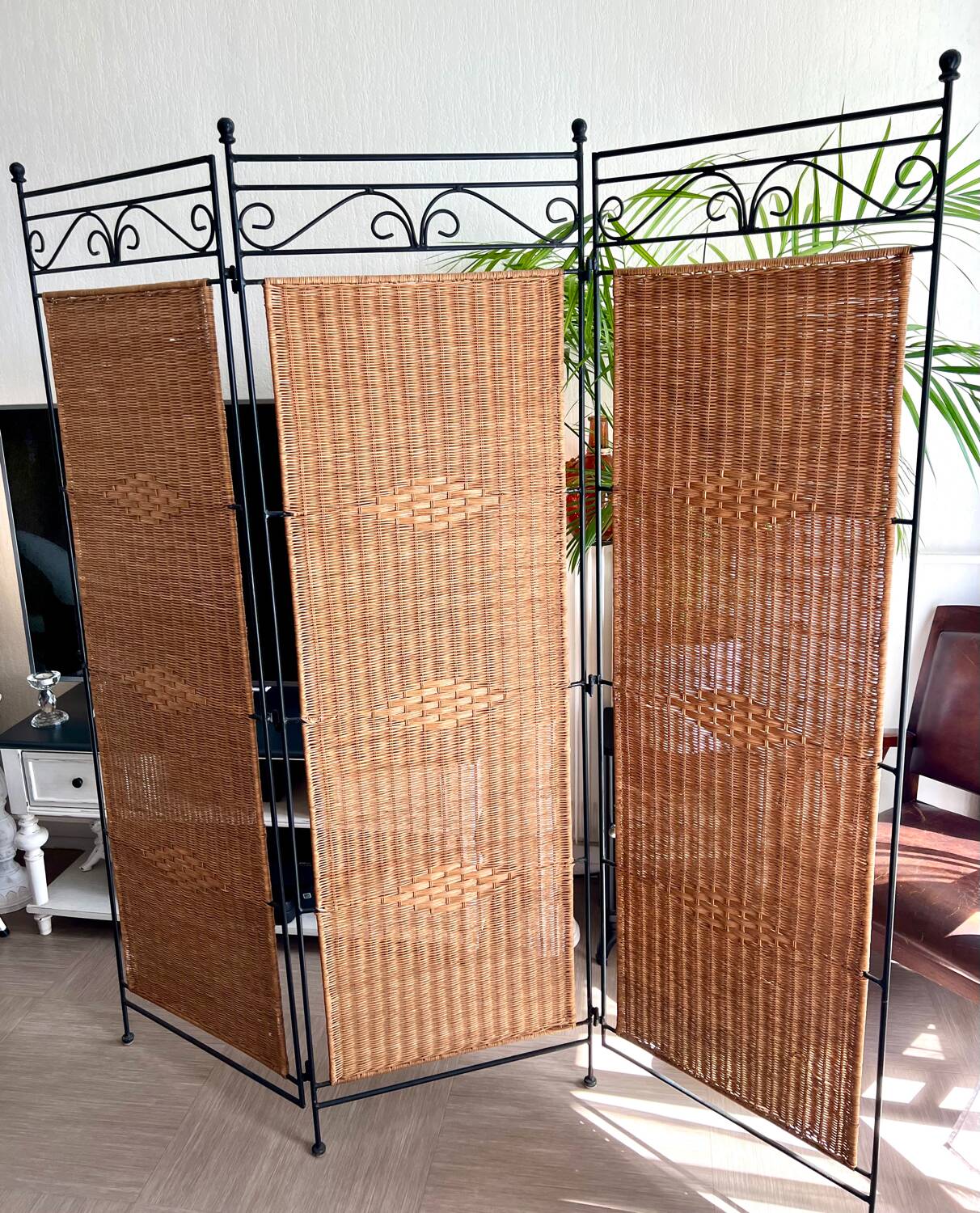 Wrought Iron and Rattan Screen