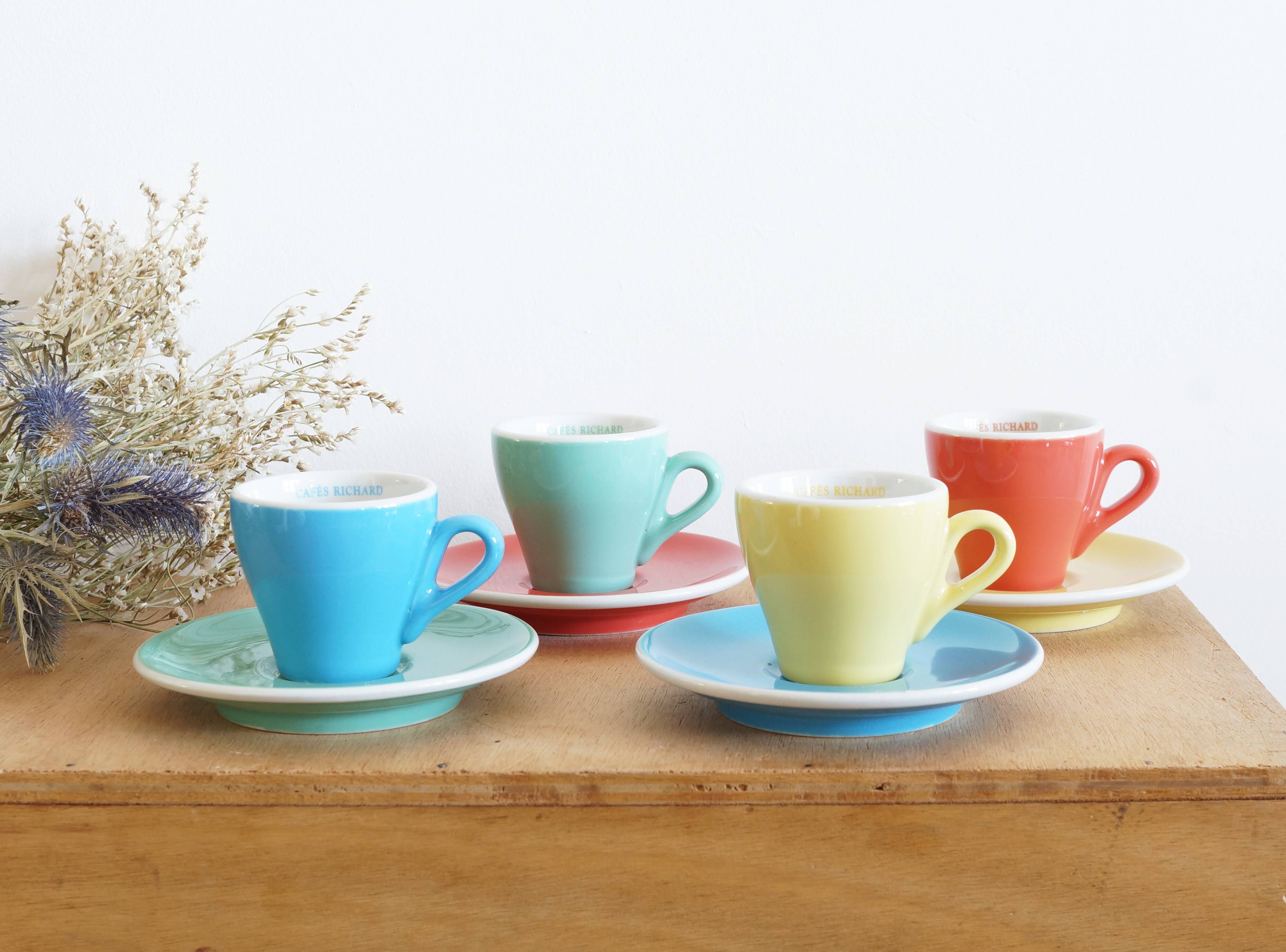 Ensemble de 4 tasses à espresso et soucoupes Cafés Richard