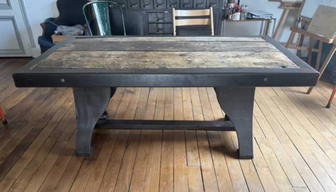 Industrial style dining table wood and metal