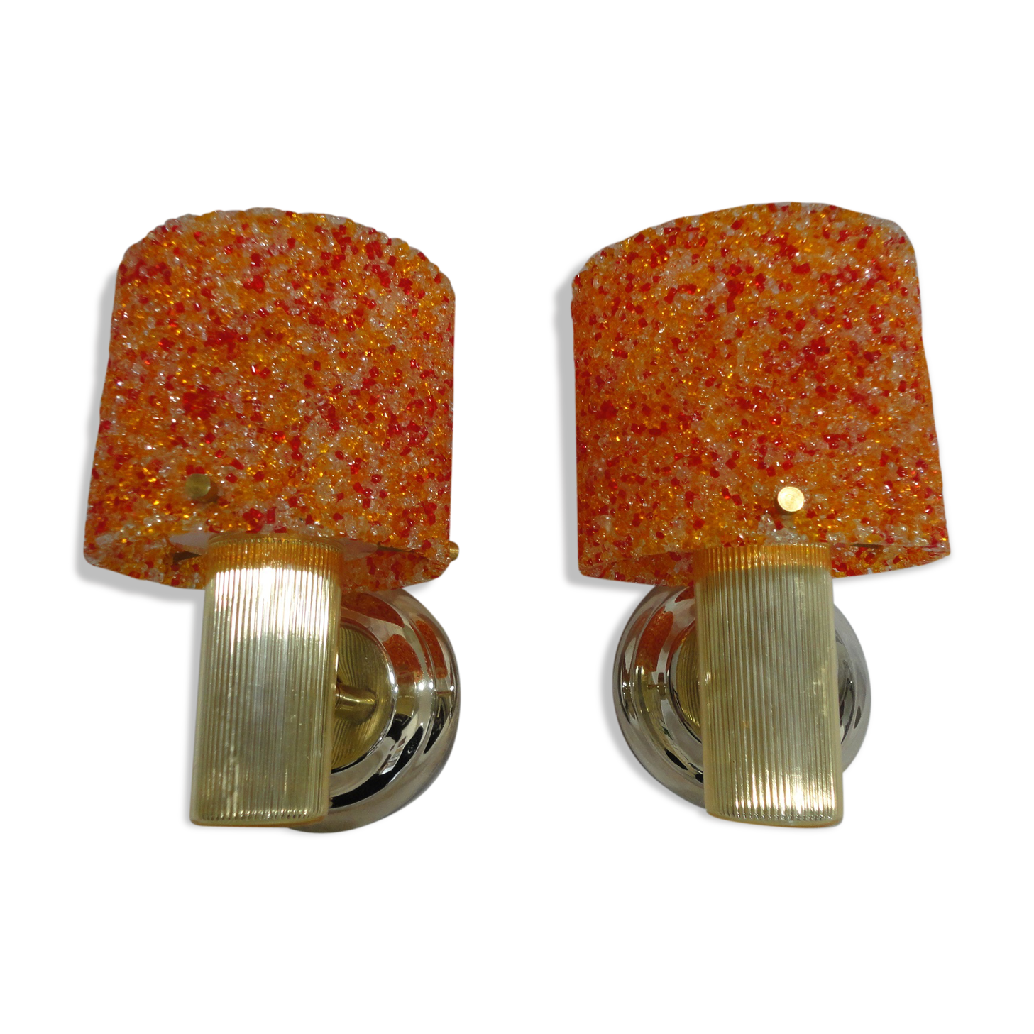 Pair of vintage applique in orange and brass perspex