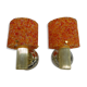Pair of vintage applique in orange and brass perspex
