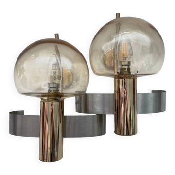 Pair of mid-century modern italian glass and metal wall lights