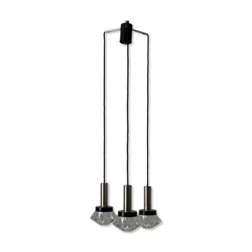 Suspended cascade lamp with 3 glass crystal and metal shades, 1960s, Germany