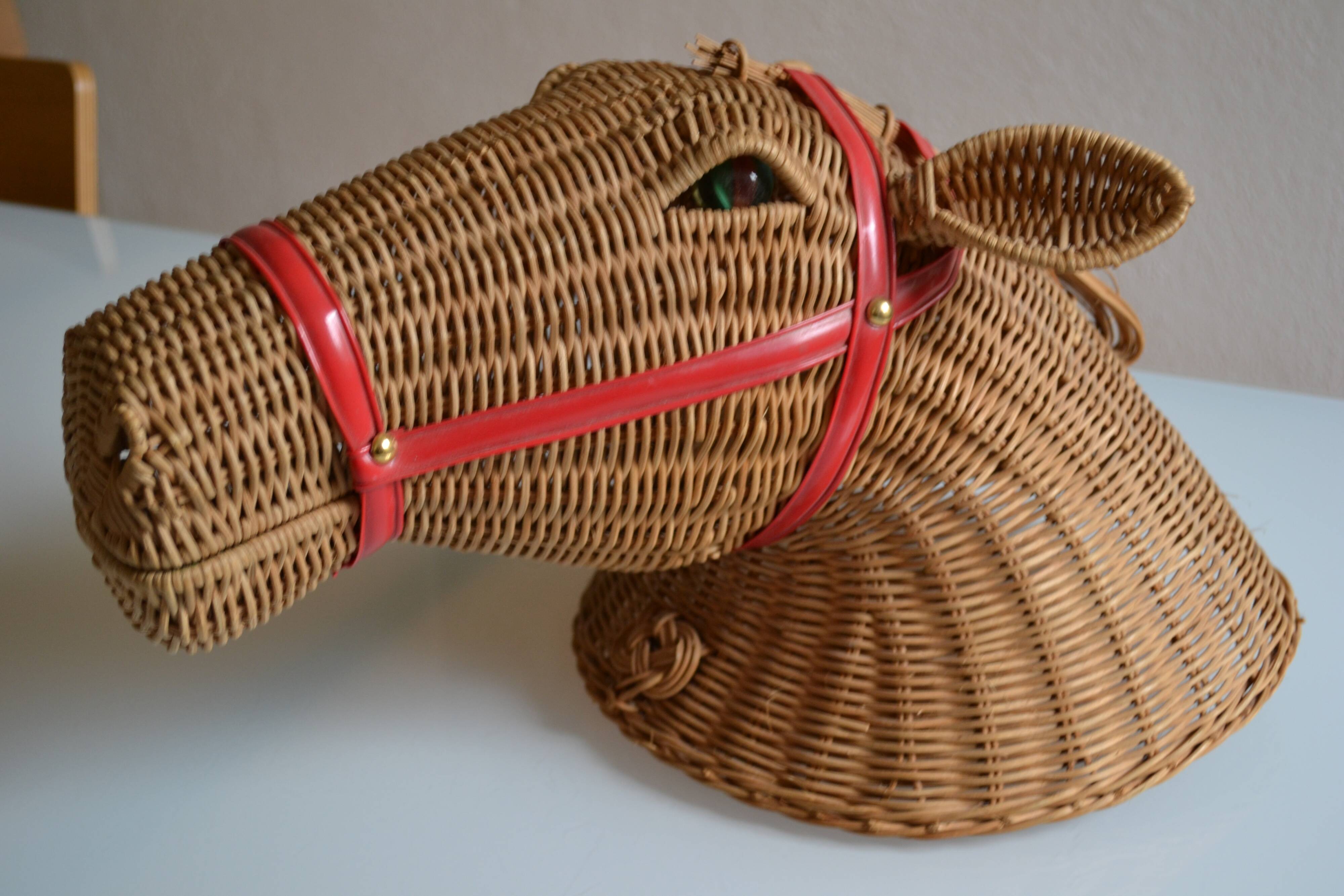 Rattan horse head 1960s 1970s