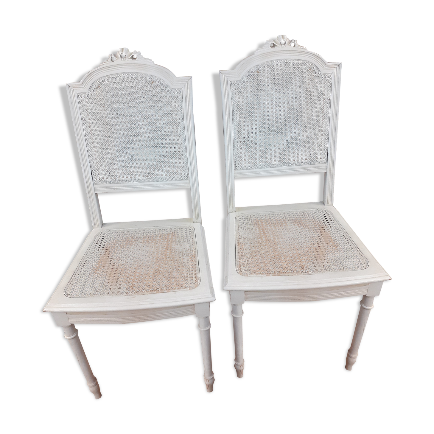 Set of 2 white cane chairs Louis XVI style