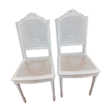 Set of 2 white cane chairs Louis XVI style