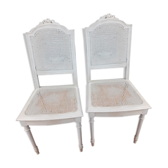 Set of 2 white cane chairs Louis XVI style