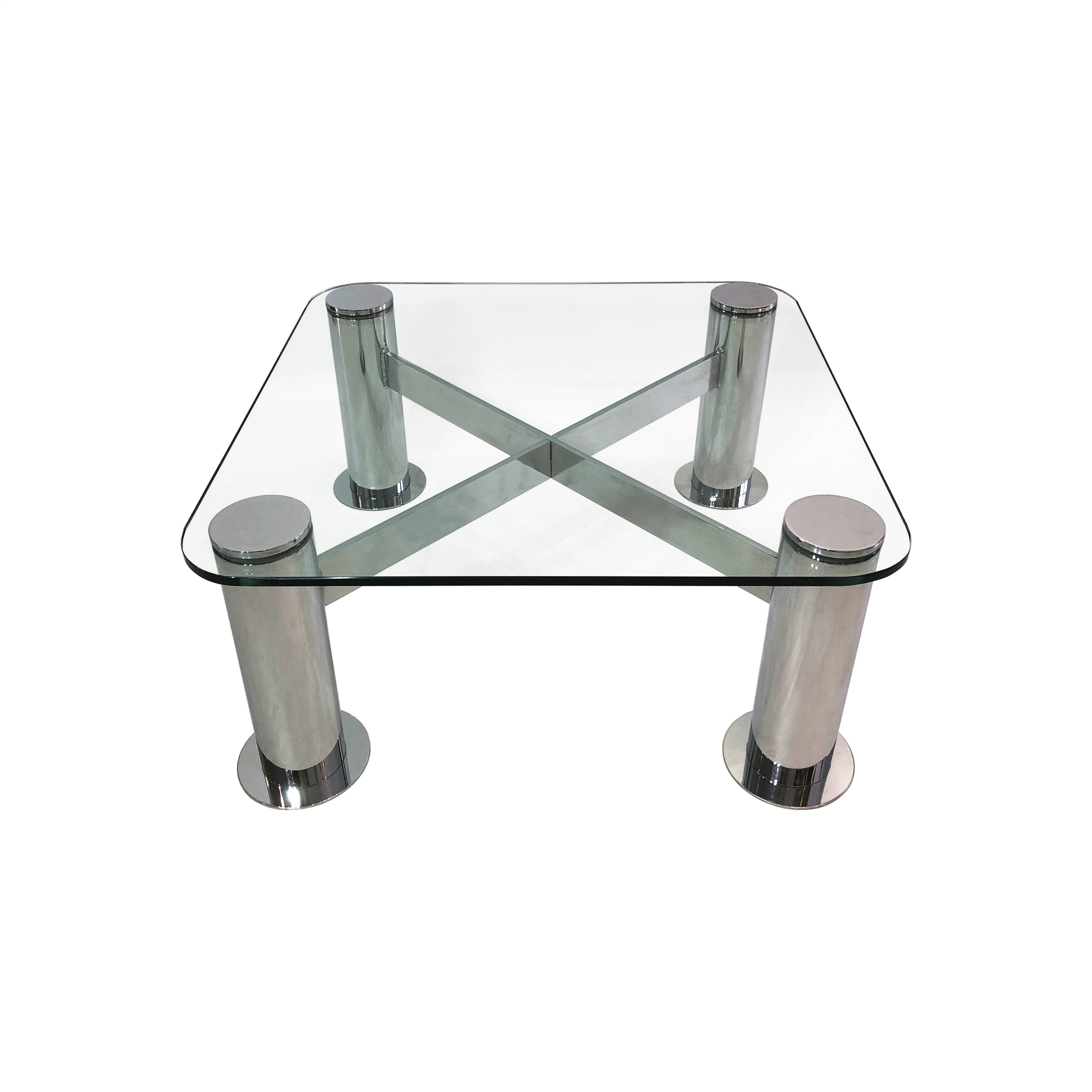 Pace Postmodern Coffee Table 1980s Vintage Retro Italy Chrome Glass