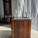 Art Deco wooden bedside table with marble top and one drawer