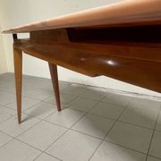 Console from the 1950s with a pink marble top and a cherry wood frame.