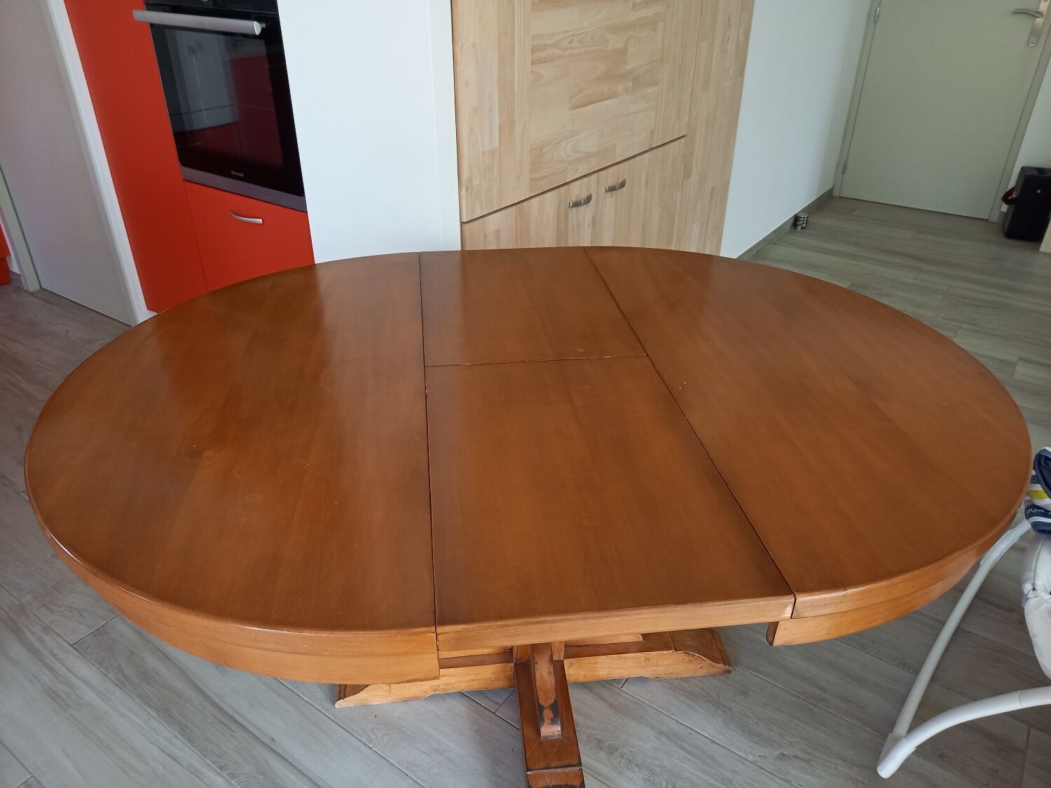 Table ronde bois massif rallonge intégrée