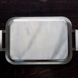 Vintage rectangular tray in shiny silver-plated metal.