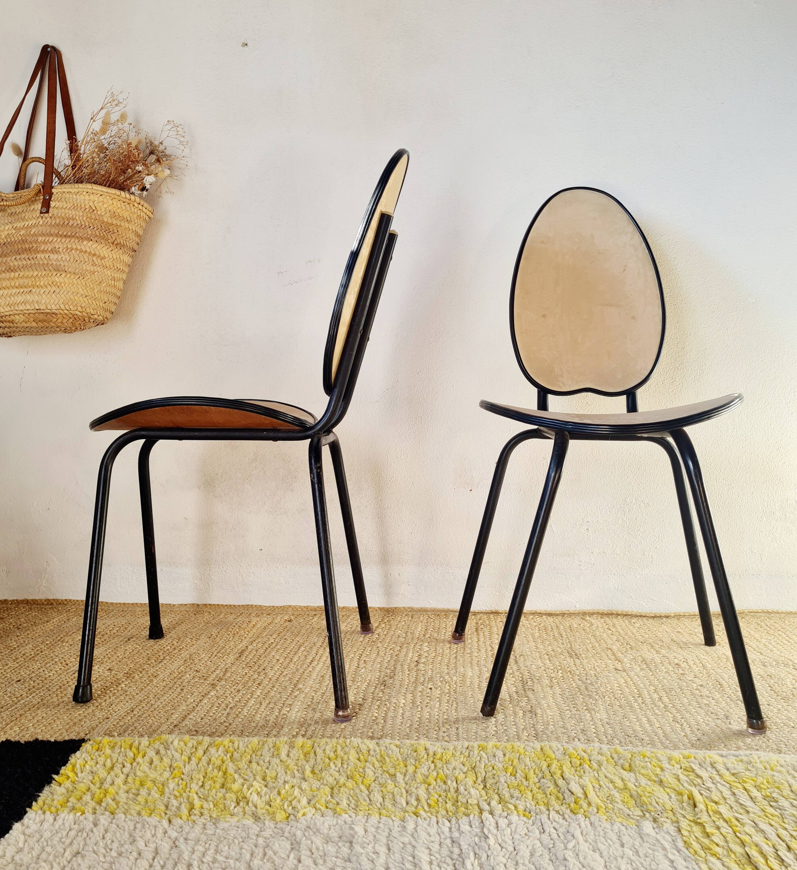 Paire de chaises années 50 piétement métal