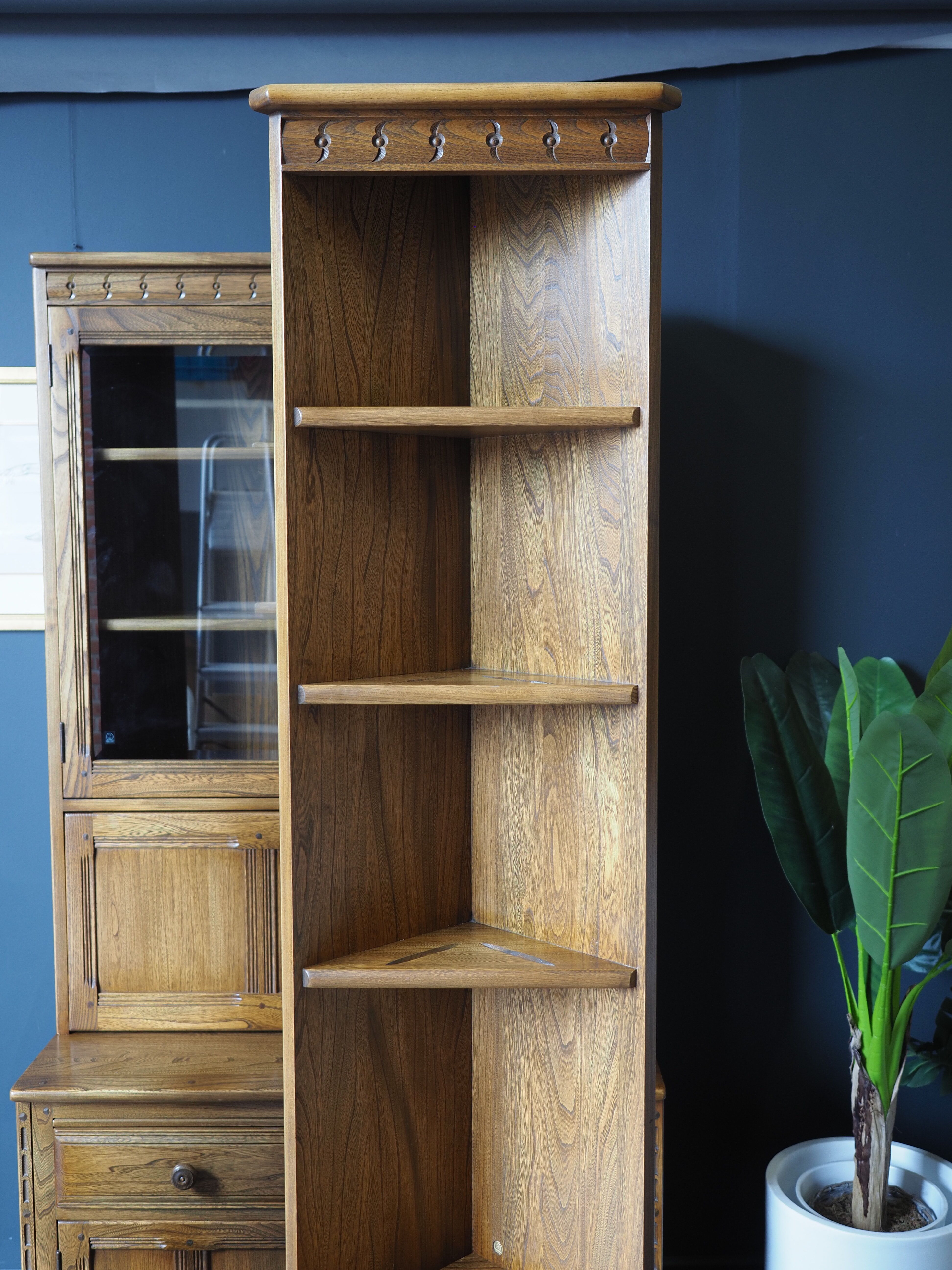 Pair of Ercol golden dawn corner cabinets elm mid century