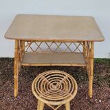 Rattan desk with vintage stool - 1950s