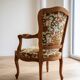 Louis XV armchair in wood and yellow and green floral fabric