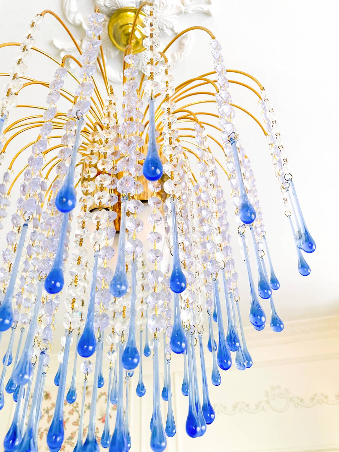 Lustre élégant en cristal et verre Murano soufflé – Gouttes bleues