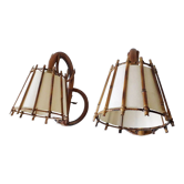 Paire d'appliques en rotin