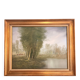Old Oil Painting Canvas Pastoral Landscape Cow Gérard Roux