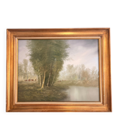 Ancien Tableau Peinture Huile Toile Paysage Pastoral Vache Gérard Roux