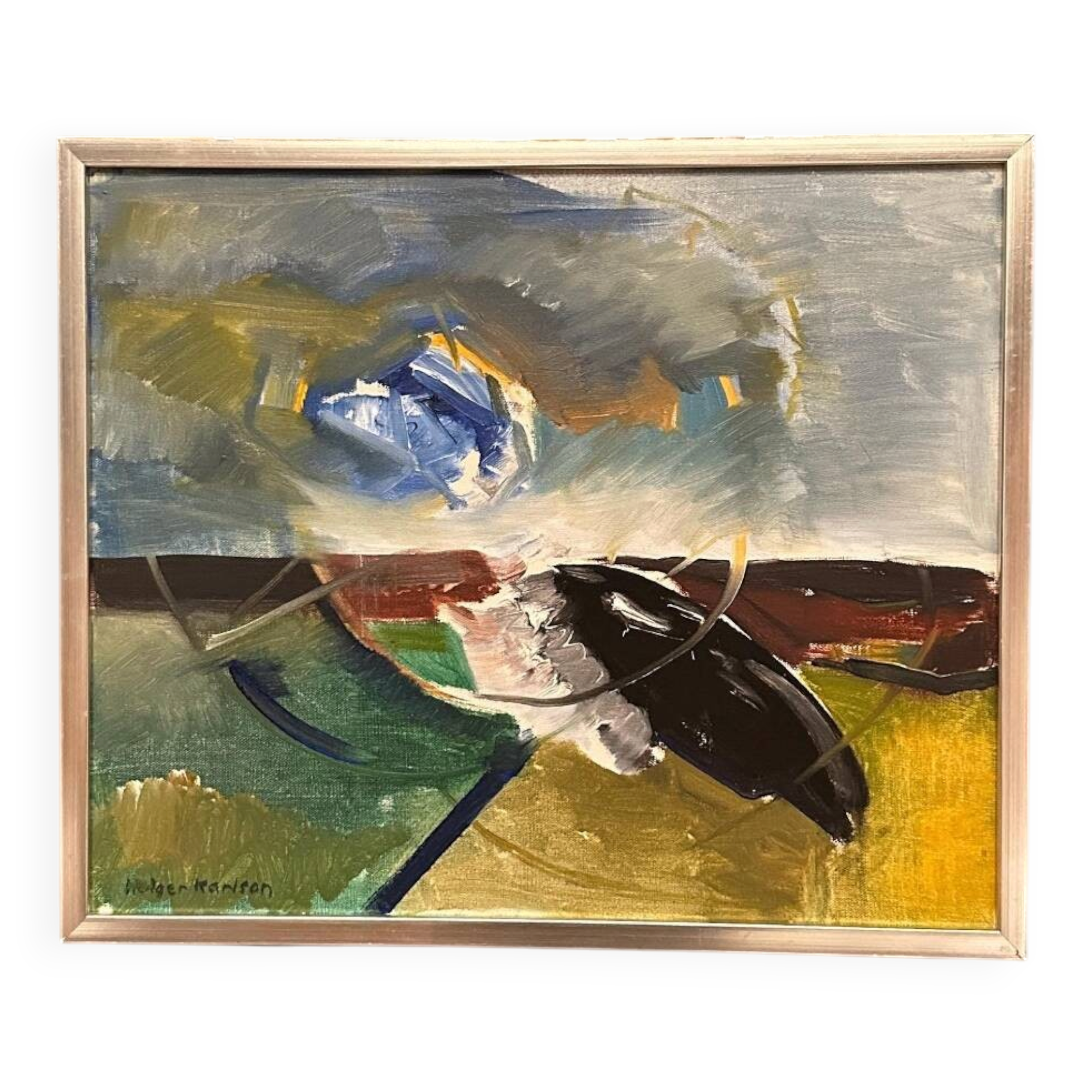 Huile sur toile originale suédoise – “Composition” par Holger Karlson