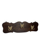 Porte-manteaux mural en bois, trois crochets en bronze