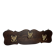 Wall-mounted coat rack in wood, three bronze hooks.