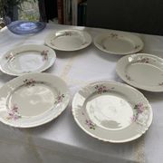 Set of 5 porcelain dessert plates pink and purple flowers