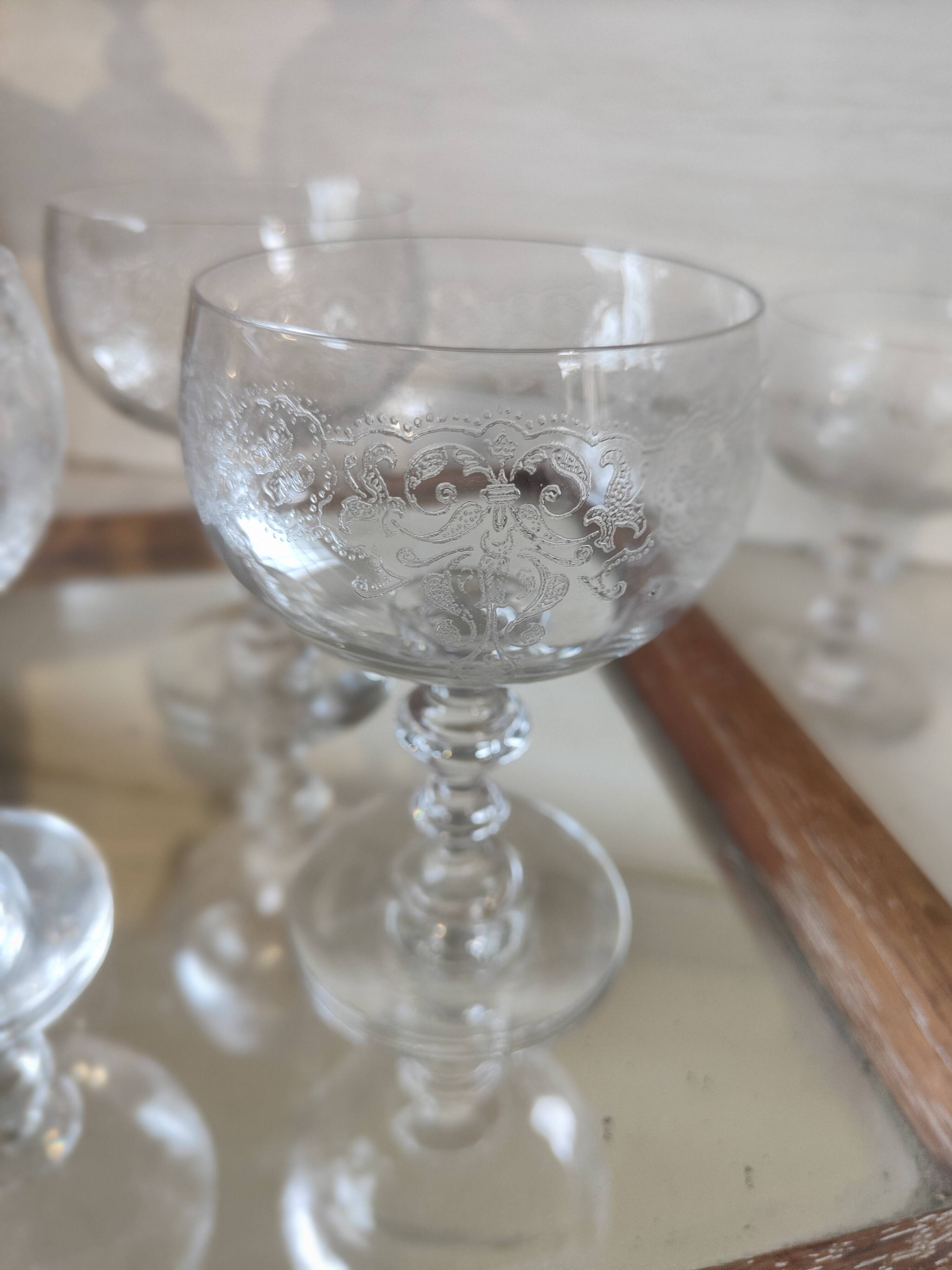 Set of 9 Baccarat Crystal Wine Glasses