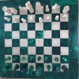 Malachite and white marble chessboard