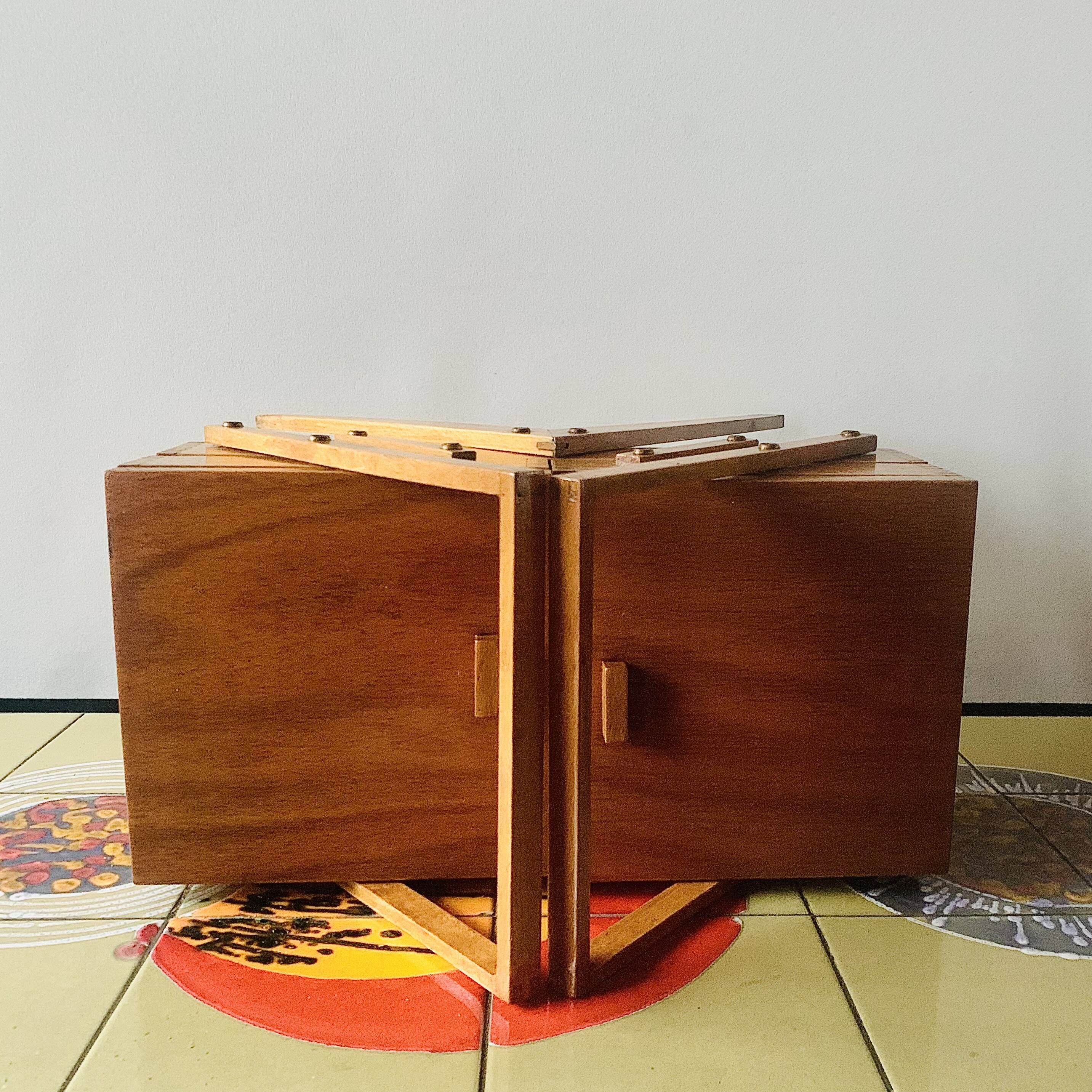 Worker - wooden sewing box with vintage compass feet
