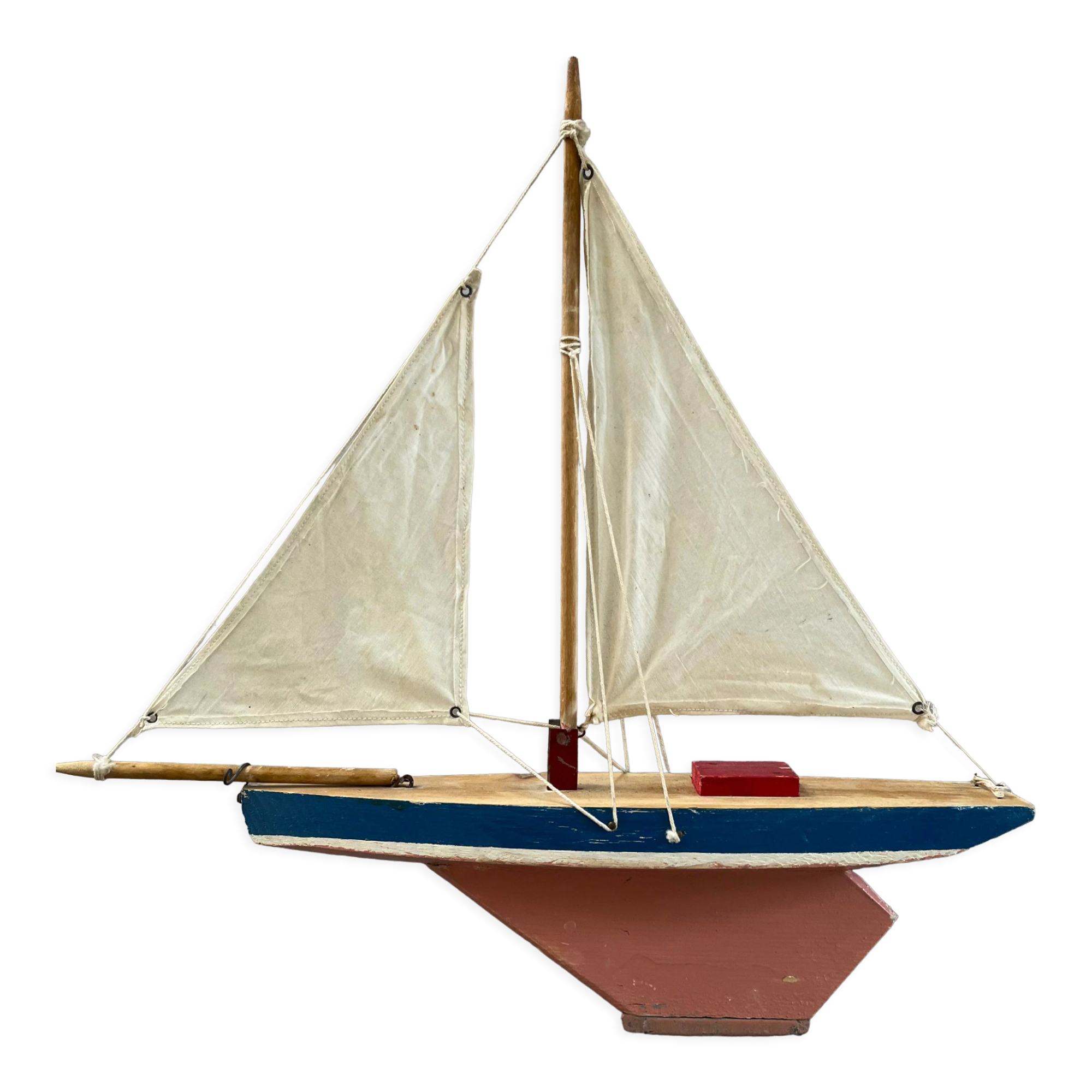Navigable wooden basin sailboat, toy attributed to the jab granville brand