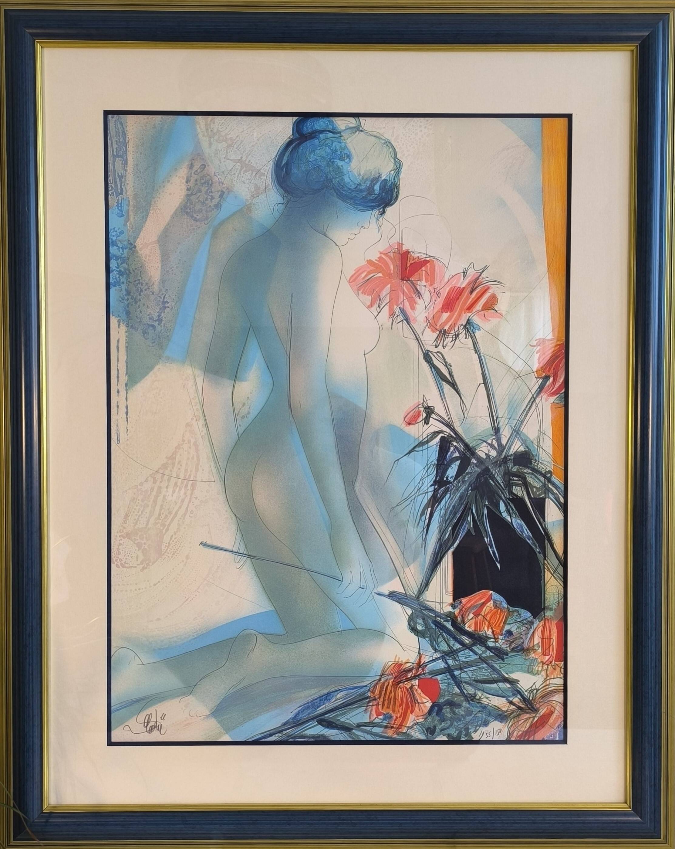 Original signed lithograph ‘’Nude with Dahlias’’ by Jean Baptiste Valadié