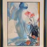 Original signed lithograph ‘’Nude with Dahlias’’ by Jean Baptiste Valadié