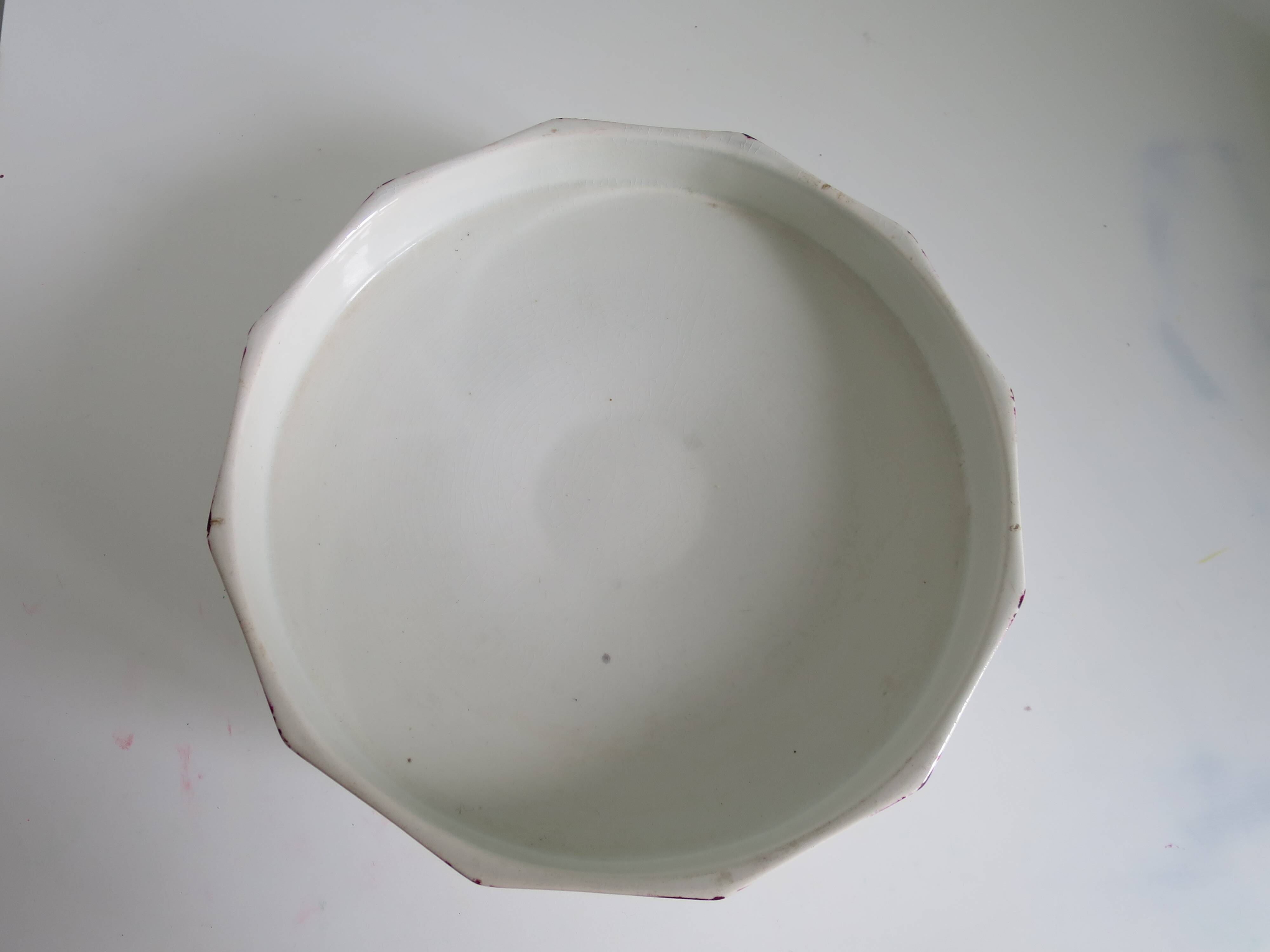 Compotier–Vintage serving plate-Cake dish–Dark pink red art deco patterns - octagonal shape