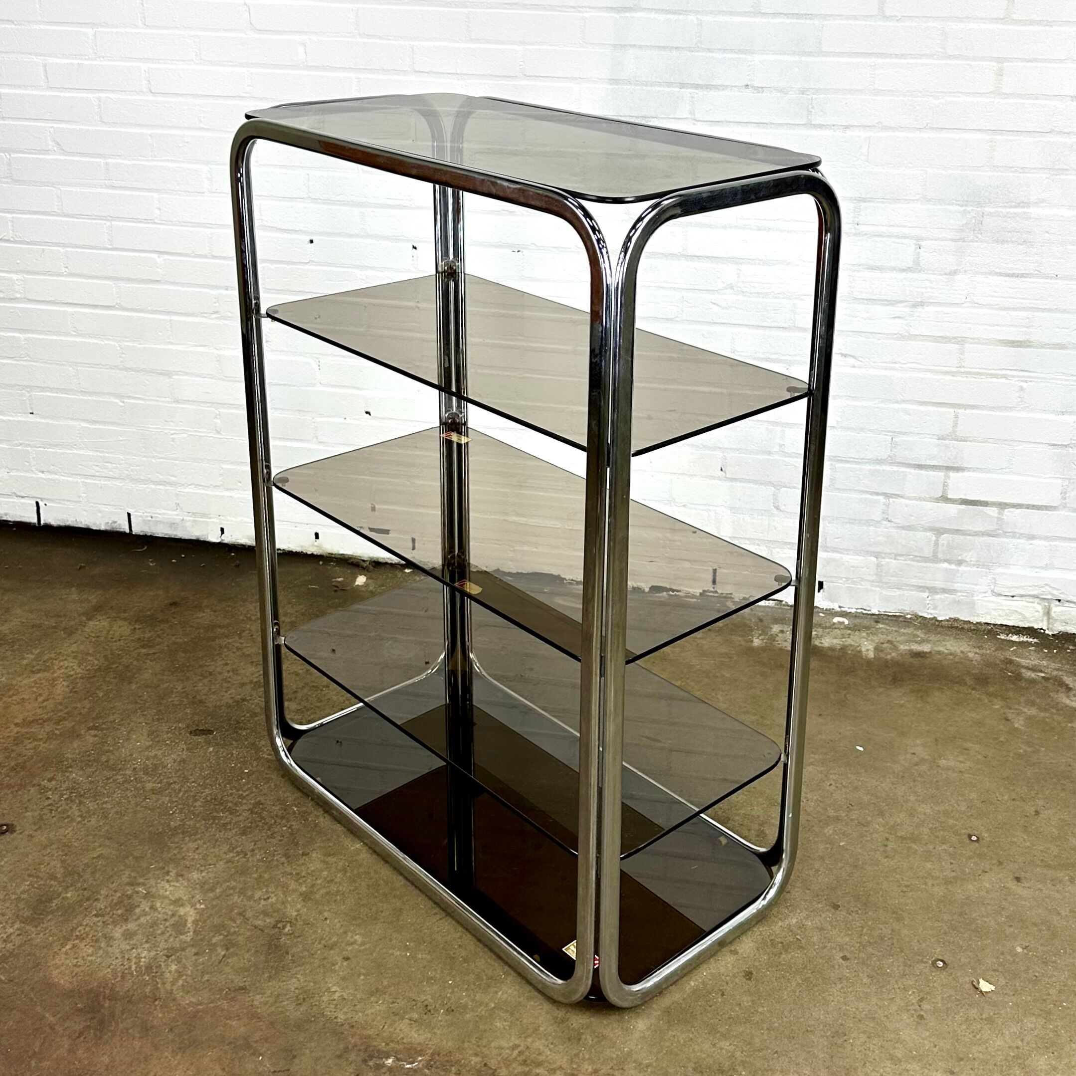 Vintage chrome rack with crystal smoked glass