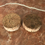 Two old stoneware pots with pickles and olives signed Jacque pouchain