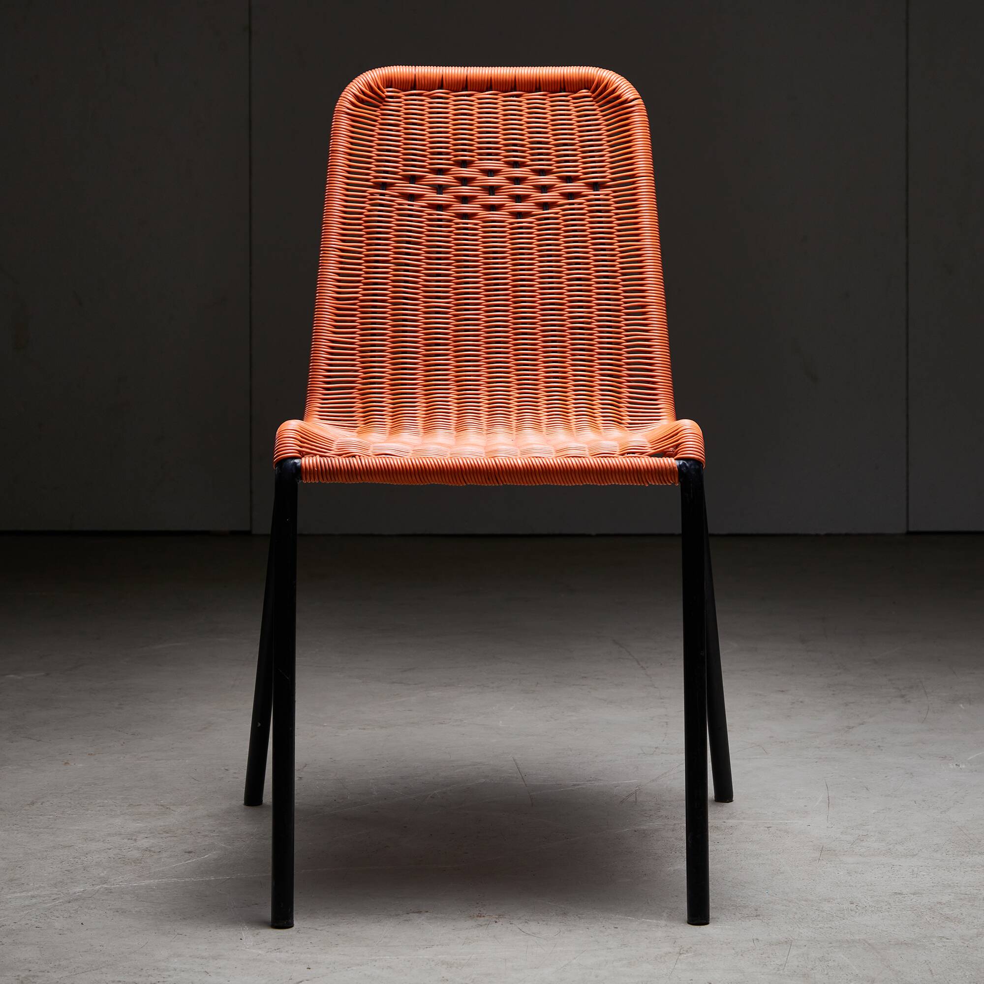 Chaises de jardin en câble plastique tressé orange