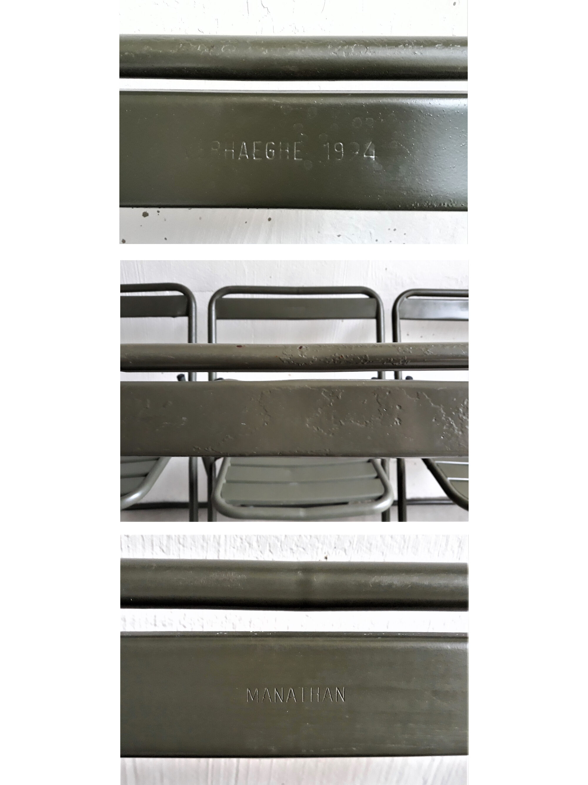 Series of 6 metal chairs Army khaki green / folding  Vintage