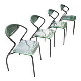 set of 4 designer chrome and plexiglass chairs, 80s