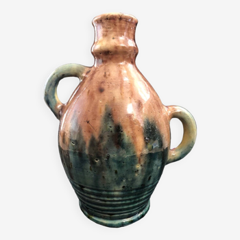 Vase with asymmetrical handles in artisanal Flemish stoneware