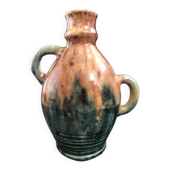 Vase with asymmetrical handles in artisanal Flemish stoneware