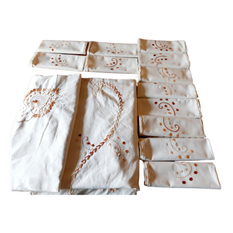 Embroidered cotton cloth and 12 embroidered towels